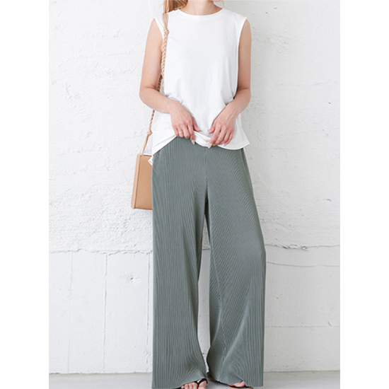 Simple Loose Wide Leg Elasticity Solid Color Casual Pants Bottoms