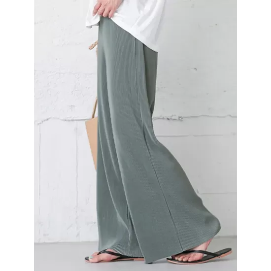 Simple Loose Wide Leg Elasticity Solid Color Casual Pants Bottoms