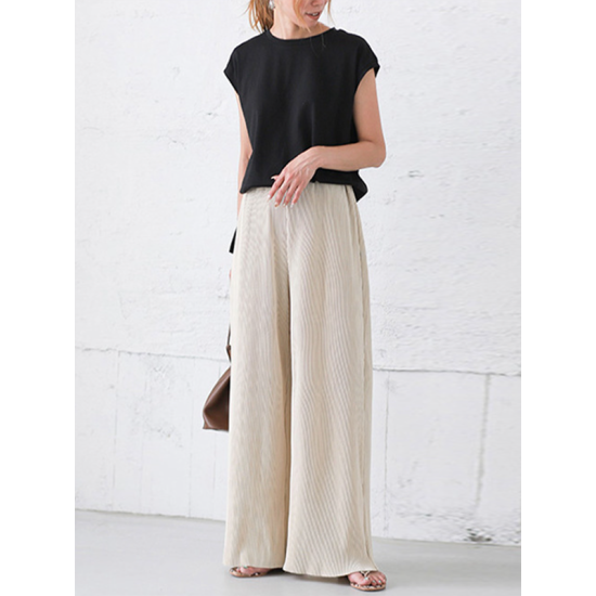 Simple Loose Wide Leg Elasticity Solid Color Casual Pants Bottoms