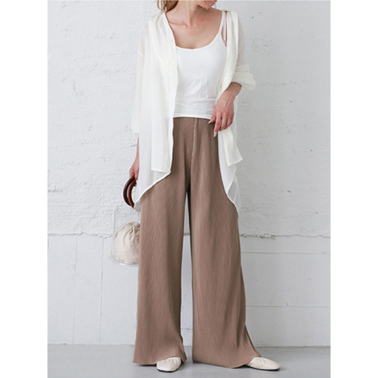 Simple Loose Wide Leg Elasticity Solid Color Casual Pants Bottoms