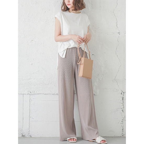 Simple Loose Wide Leg Elasticity Solid Color Casual Pants Bottoms