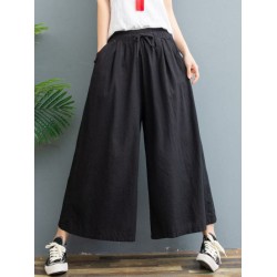 Simple Wide Leg Loose Drawstring Solid Color Casual Pants Bottoms