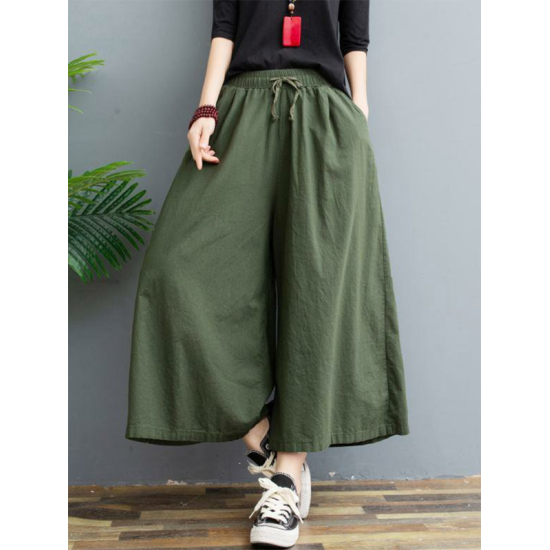 Simple Wide Leg Loose Drawstring Solid Color Casual Pants Bottoms