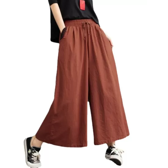 Simple Wide Leg Loose Drawstring Solid Color Casual Pants Bottoms