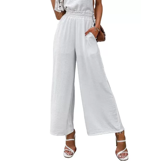 Simple Wide Leg Loose Elasticity Casual Pants Bottoms