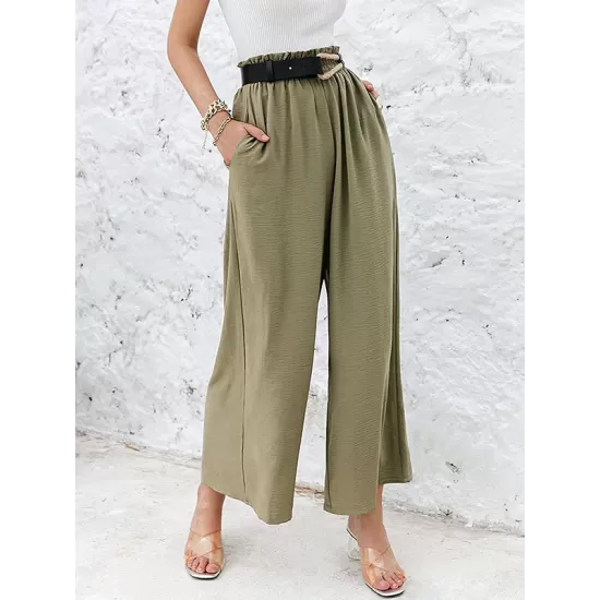 Simple Wide Leg Loose Elasticity Casual Pants Bottoms