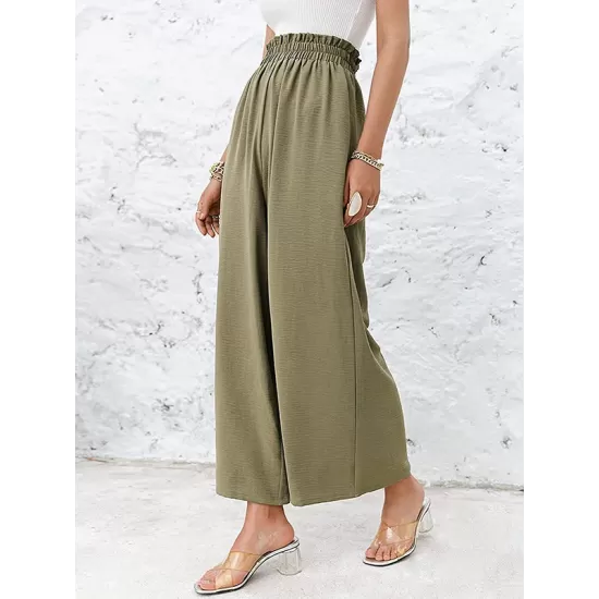 Simple Wide Leg Loose Elasticity Casual Pants Bottoms