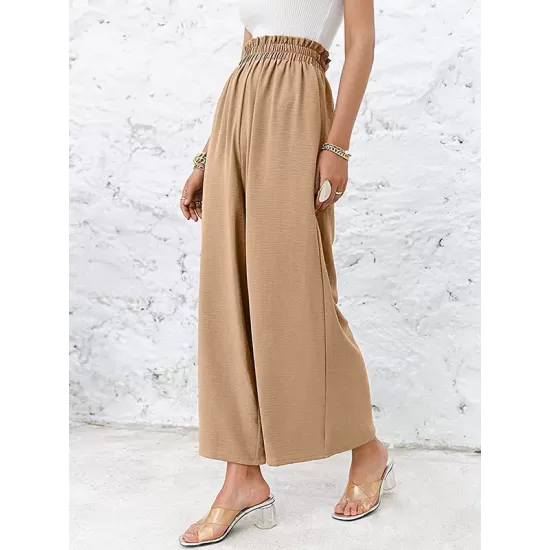 Simple Wide Leg Loose Elasticity Casual Pants Bottoms