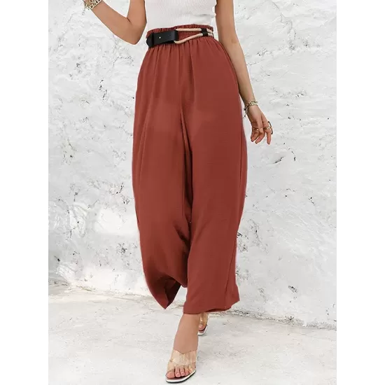 Simple Wide Leg Loose Elasticity Casual Pants Bottoms