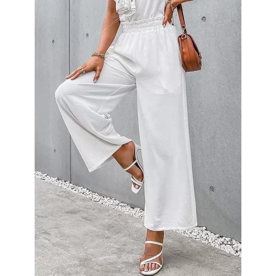 Simple Wide Leg Loose Elasticity Casual Pants Bottoms