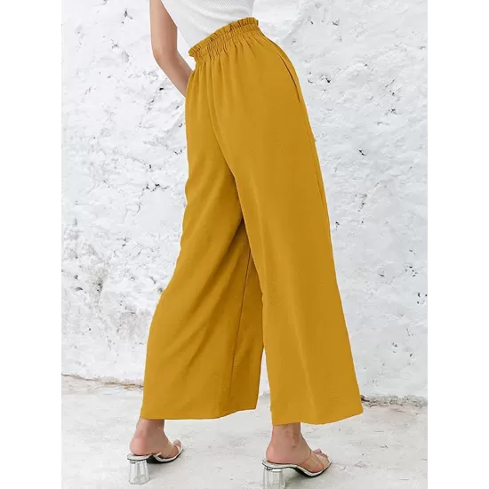 Simple Wide Leg Loose Elasticity Casual Pants Bottoms