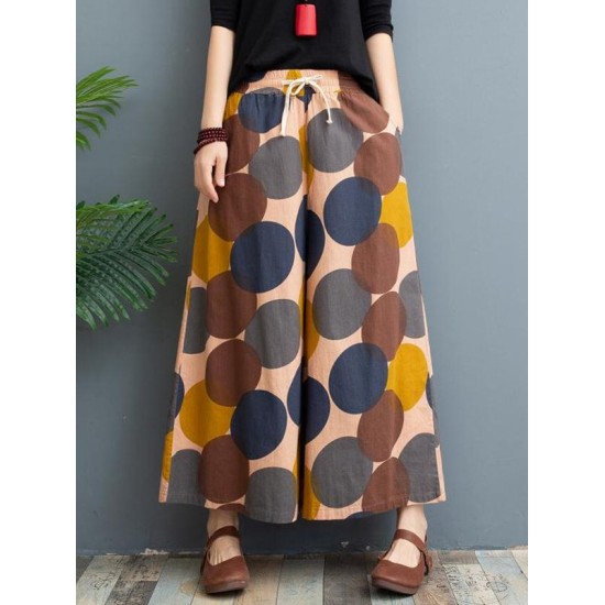 Vintage Wide Leg Loose Contrast Color Printed Polka-Dot Casual Pants Bottoms