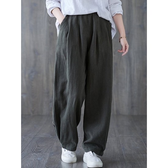 Simple Wide Leg Loose Elasticity Solid Color Casual Pants Bottoms