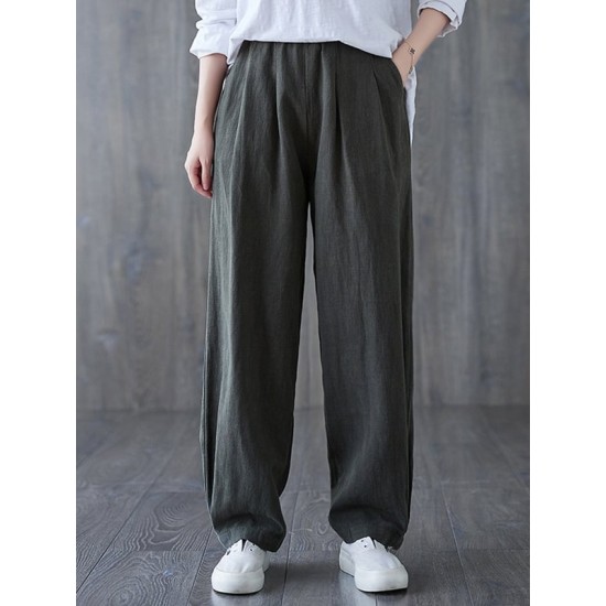 Simple Wide Leg Loose Elasticity Solid Color Casual Pants Bottoms