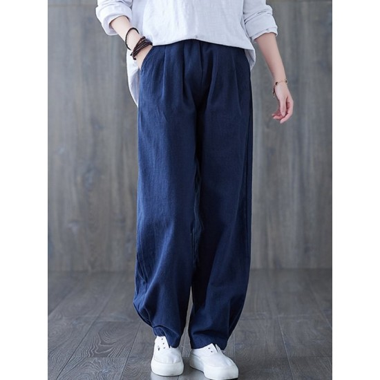 Simple Wide Leg Loose Elasticity Solid Color Casual Pants Bottoms