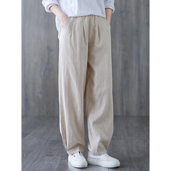 Simple Wide Leg Loose Elasticity Solid Color Casual Pants Bottoms