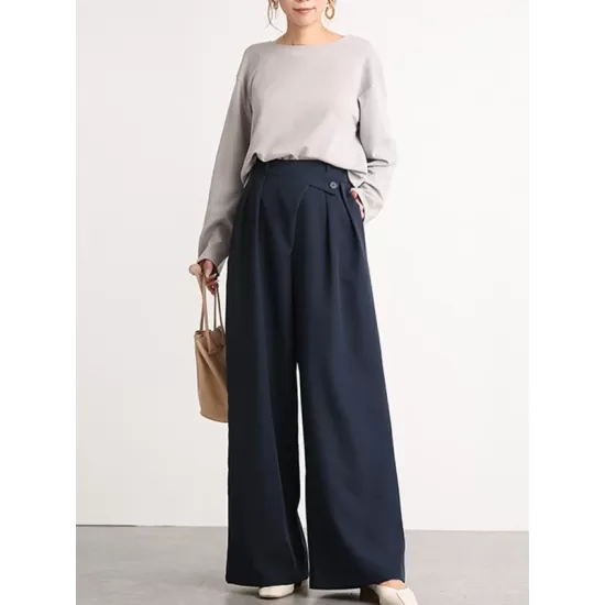 Casual Wide Leg Loose Solid Color Pants Bottoms