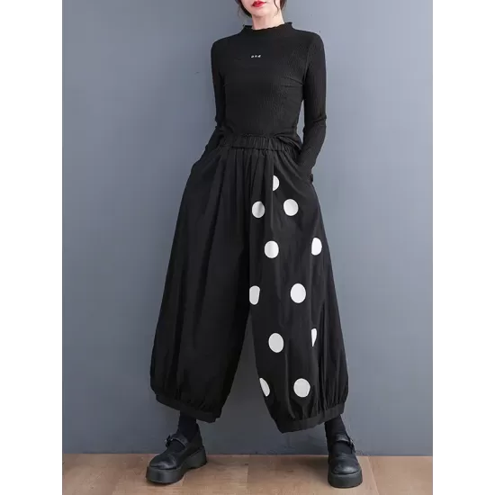 Original Creation Loose Wide Leg Polka-Dot Casual Pants Bottoms