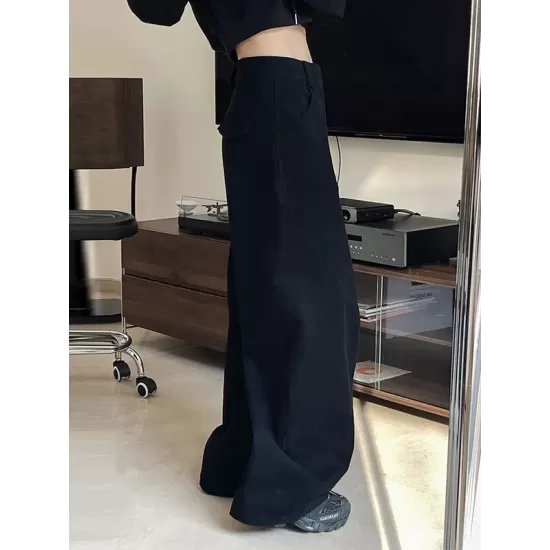 Simple Wide Leg Loose Solid Color Casual Pants Bottoms