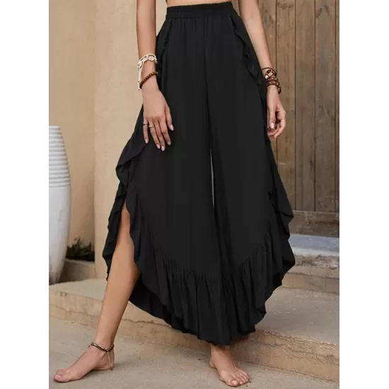 Casual Loose Irregularity Solid Color Wide Leg Pants Bottoms