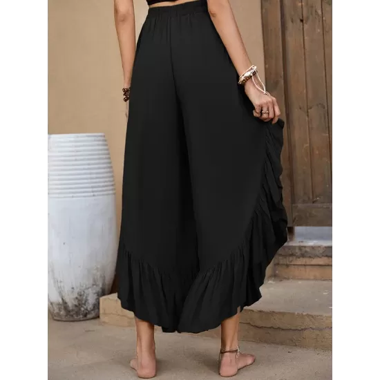 Casual Loose Irregularity Solid Color Wide Leg Pants Bottoms