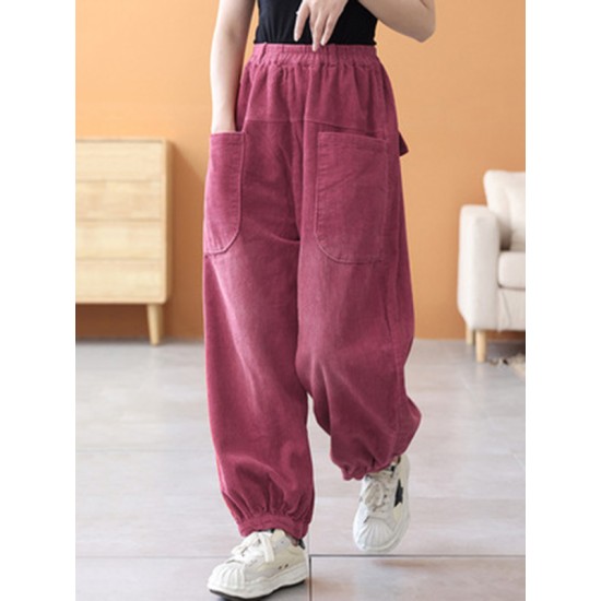 Loose Elasticity Solid Color Casual Flared Pants Bottoms