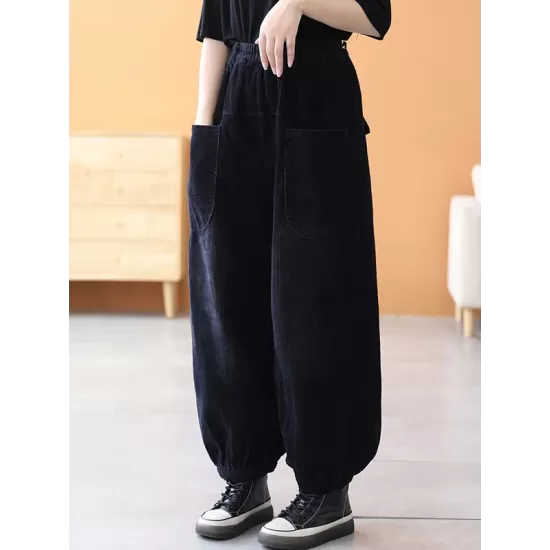 Loose Elasticity Solid Color Casual Flared Pants Bottoms