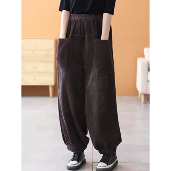 Loose Elasticity Solid Color Casual Flared Pants Bottoms