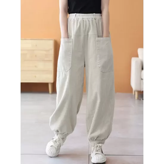 Loose Elasticity Solid Color Casual Flared Pants Bottoms