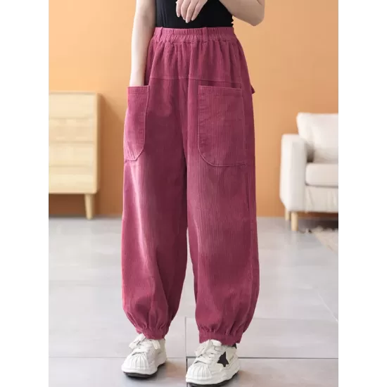 Loose Elasticity Solid Color Casual Flared Pants Bottoms