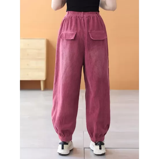 Loose Elasticity Solid Color Casual Flared Pants Bottoms