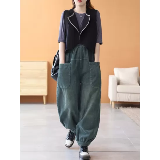 Loose Elasticity Solid Color Casual Flared Pants Bottoms