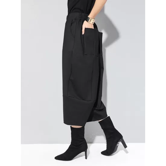 Cool Wide Leg Loose Solid Color Casual Three-Quarter Pants Bottoms