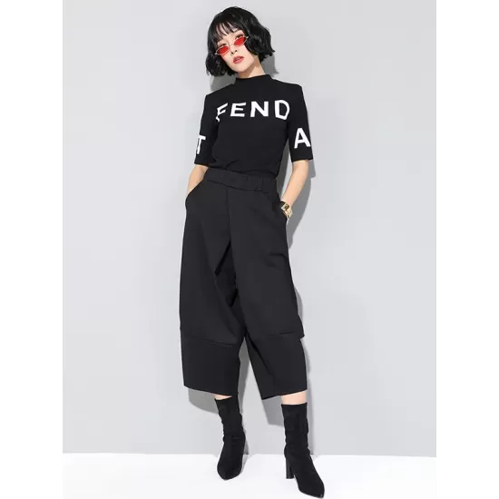 Cool Wide Leg Loose Solid Color Casual Three-Quarter Pants Bottoms