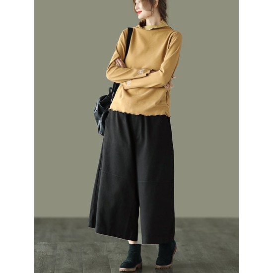 Simple Wide Leg Loose Solid Color Casual Pants Bottoms