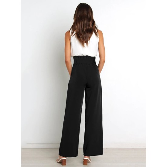 Simple Loose Wide Leg Solid Color Casual Pants Bottoms