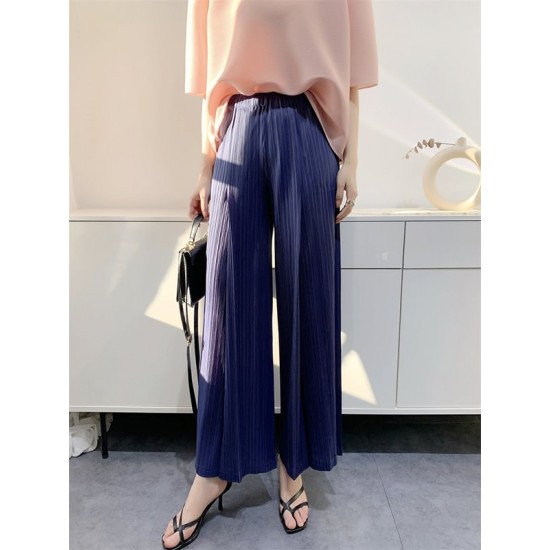 Simple Wide Leg Loose Pleated Solid Color Casual Pants Bottoms