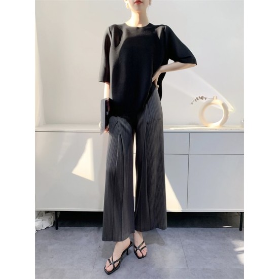 Simple Wide Leg Loose Pleated Solid Color Casual Pants Bottoms