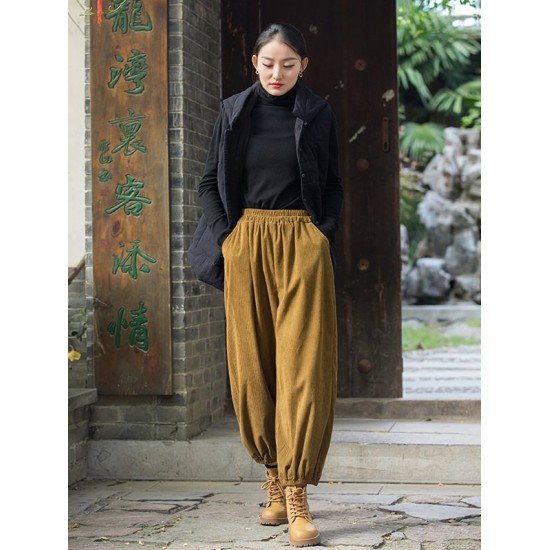 Loose Solid Color Corduroy Casual Ninth Pants Bottoms