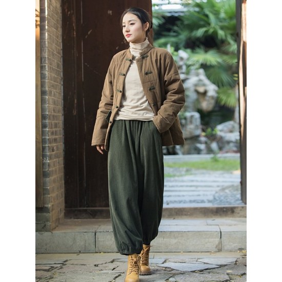 Loose Solid Color Corduroy Casual Ninth Pants Bottoms