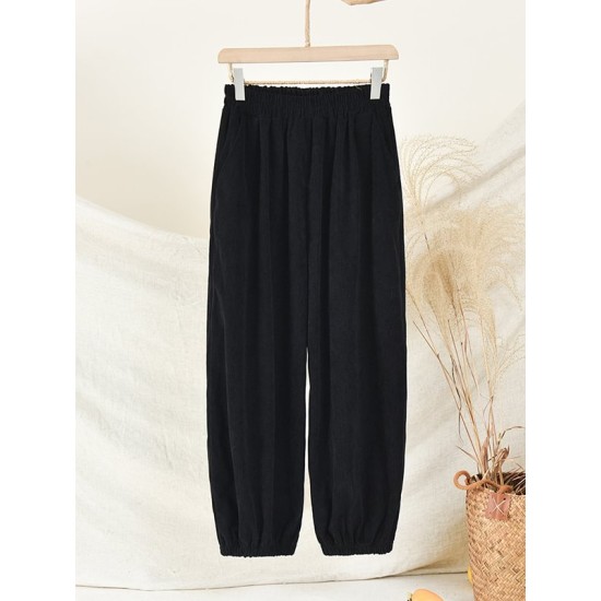 Loose Solid Color Corduroy Casual Ninth Pants Bottoms