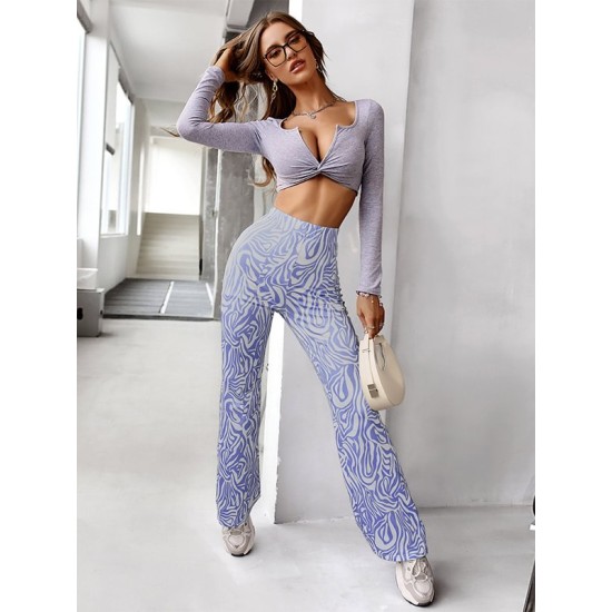 Casual High Waisted Wrap Animal Printed Pants Bottoms