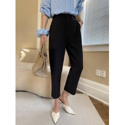 Simple Column Solid Color Casual Ninth Pants Bottoms