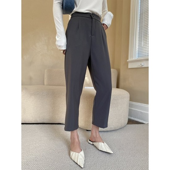 Simple Column Solid Color Casual Ninth Pants Bottoms