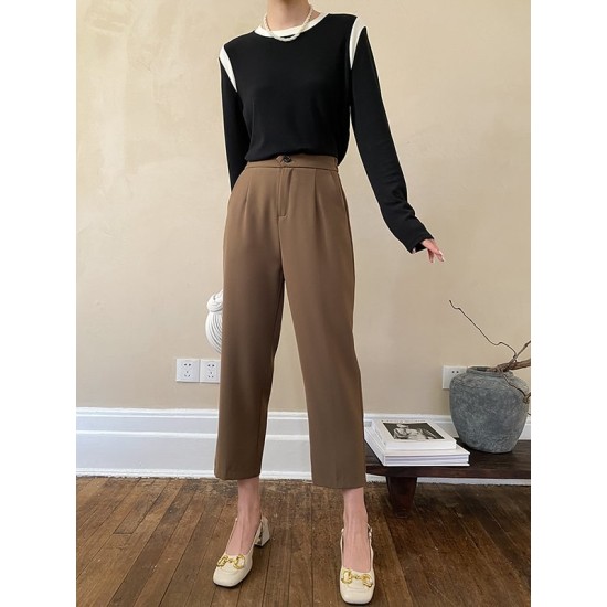 Simple Column Solid Color Casual Ninth Pants Bottoms