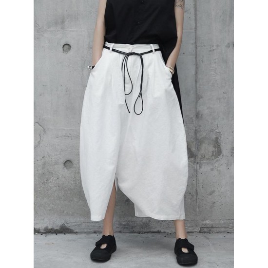 Loose White Linen Split-side Harem Pants