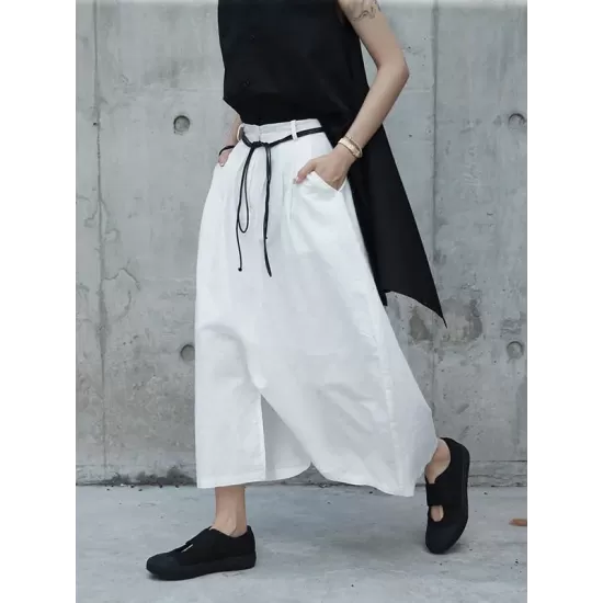 Loose White Linen Split-side Harem Pants