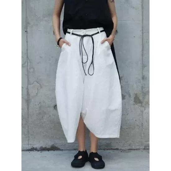 Loose White Linen Split-side Harem Pants