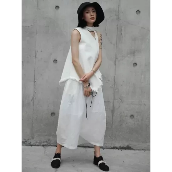 Loose White Linen Split-side Harem Pants