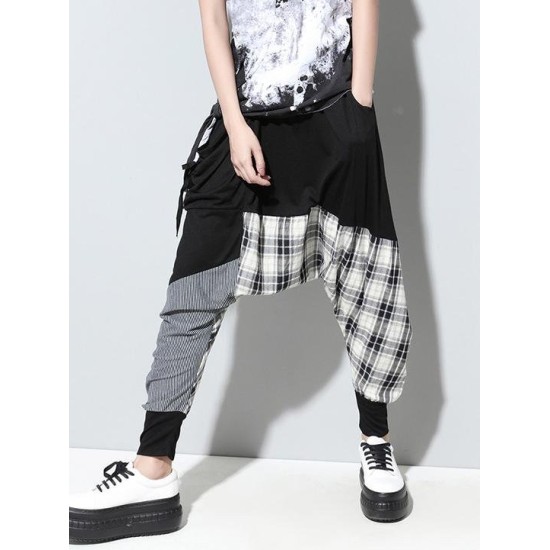 Loose Plaid Split-joint Harem Pants